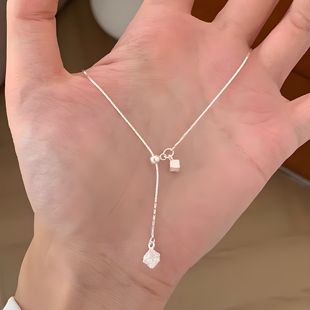 2025新款 s925纯银纹理方块长项链配饰女款 轻奢高级感韩系冷淡风