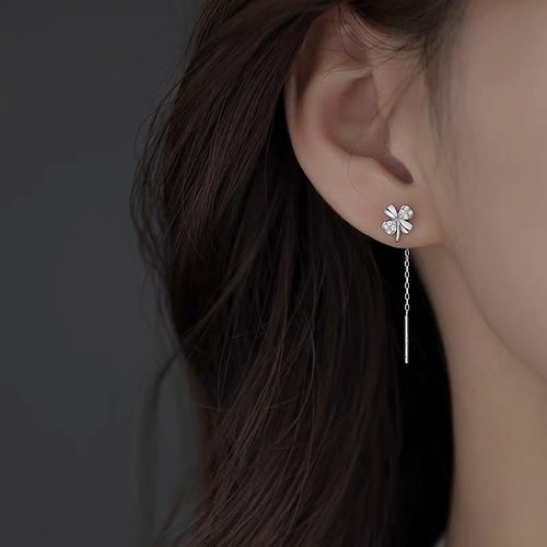 925纯银耳线四叶草甜美