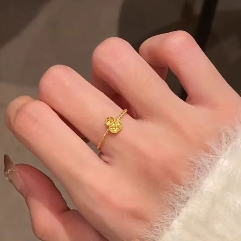 925银碎冰冰沙金鱼鳞葫芦戒指女小众设计感新中式福禄戒指环图片