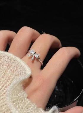 纯银蝴蝶结戒指女小众设计高级感轻奢2024年新款潮时尚食指环个性