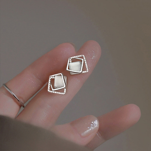 925纯银方块耳钉女2022年新款 小众高级感轻奢耳环夏耳饰