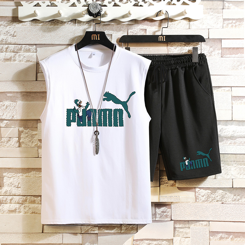 夏季运动套装13男孩无袖t恤14初中学生12-15岁大童背心短裤两件套