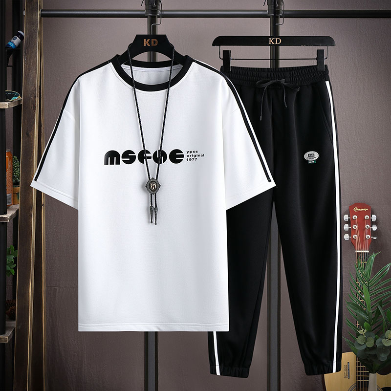 青少年短袖t恤12-15岁男孩帅气夏装13初高中学生大童潮流运动套装