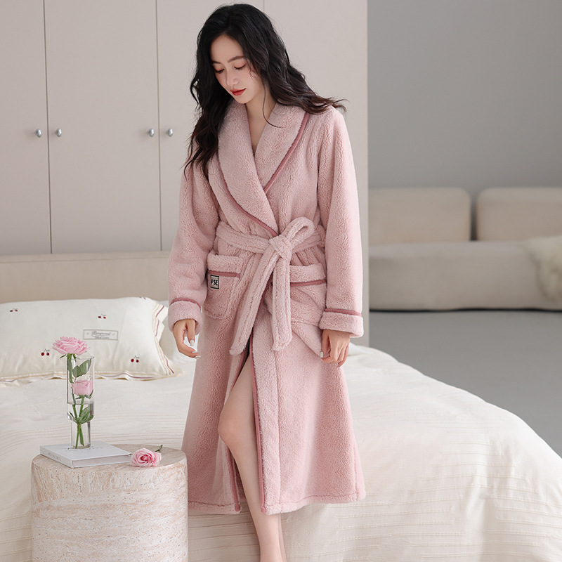 睡衣女士浴袍法兰绒加绒加厚保暖家居服珊瑚绒大码冬季毛茸茸睡袍