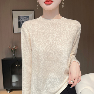 软糯薄款半高领蕾丝针织镂空精仿羊毛打底衫宽松遮肚子可外穿打底