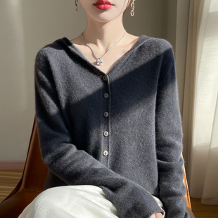 秋冬新款连帽针织开衫女宽松内搭带帽卫衣女打底长袖减龄百搭毛衣