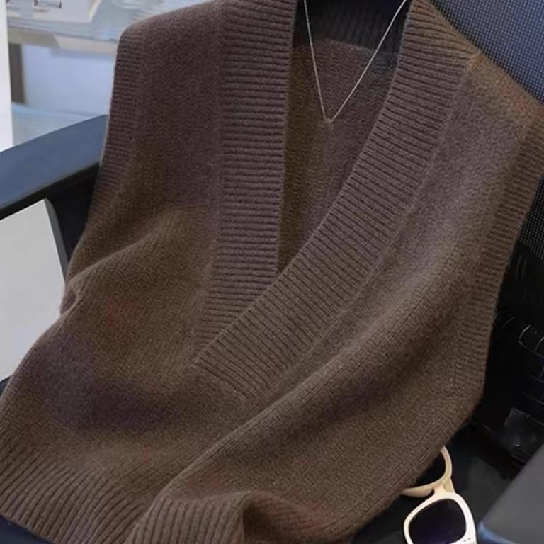 秋季慵懒风V领针织羊毛衫马甲宽松显瘦纯色内搭无袖毛衣背心复古