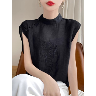 新中式刺绣国风旗袍衬衫背心女装夏季气质休闲高级感无袖绝美上衣