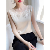 优雅法式 吊带桑蚕丝缎面上衣 打底短款 真丝背心女内搭2024夏季 新款