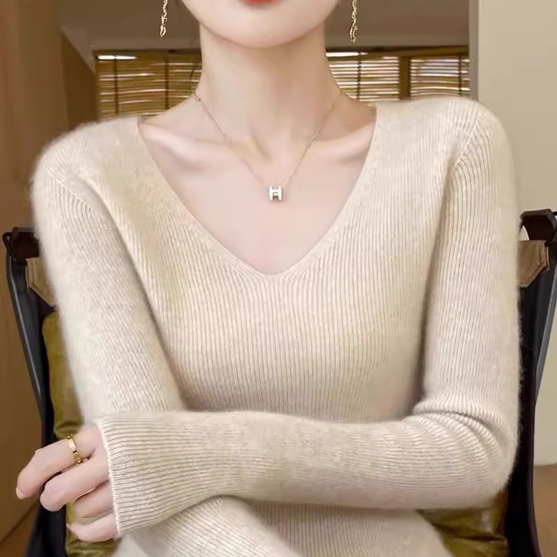 高端品质升级款真羊绒衫！V领女修身毛衣软糯亲肤