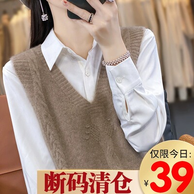 无扣常规V领39元针织马甲