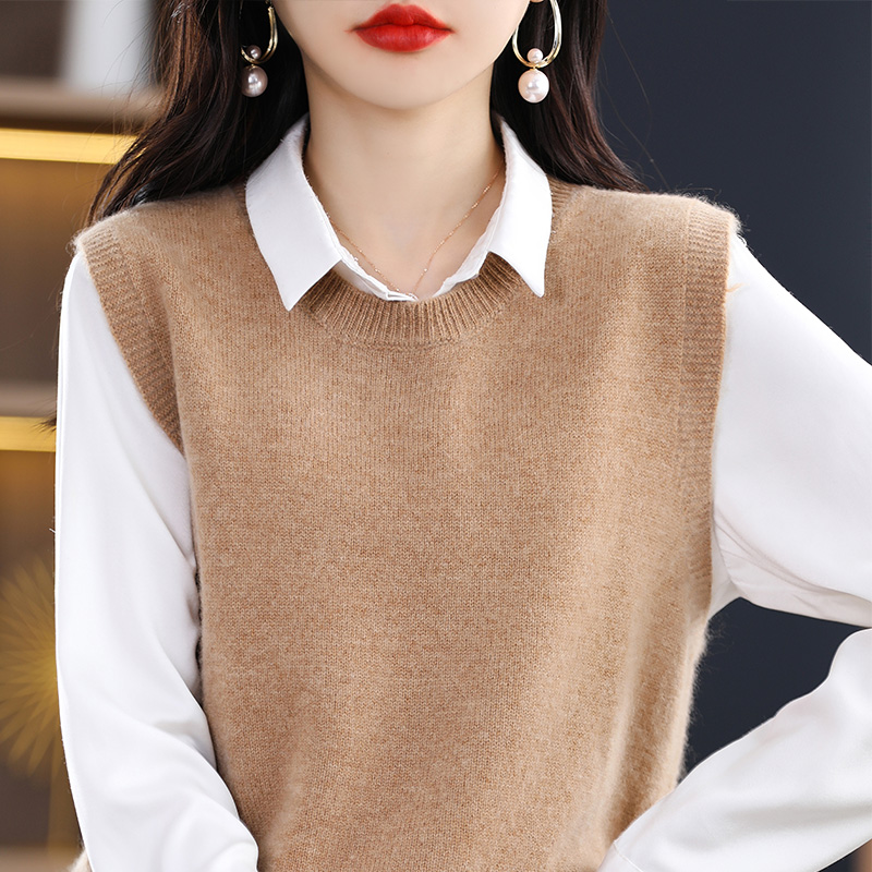 衬衫搭配马甲针织背心女新款外搭宽松大码圆领无袖毛衣叠穿小坎肩