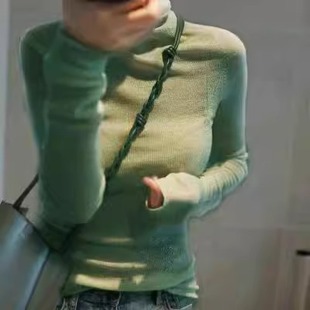 精纺微透羊绒衫女高领薄款修身显瘦羊毛打底毛衣针织2023秋冬新款