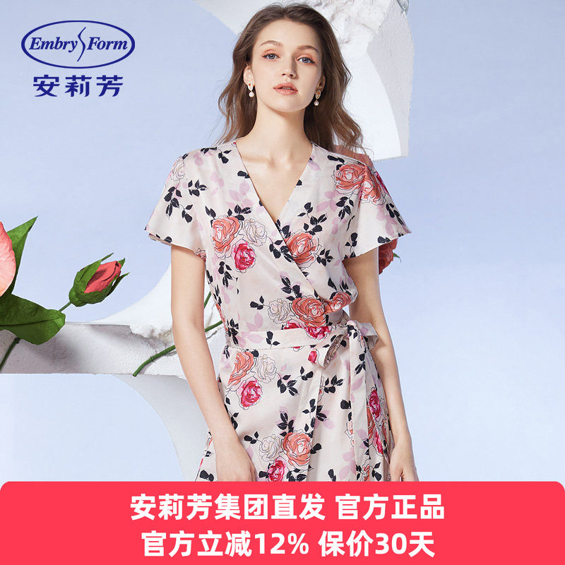 安莉芳正品春秋季玫瑰园薄款印花睡裙