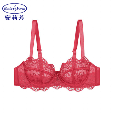 安莉芳正品内衣女士蕾丝半杯性感单层围薄款大胸显小文胸EB00520