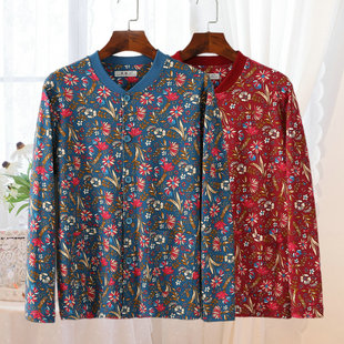 中老年秋冬季妈妈装外套宽松大码开衫洋气中老年碎花保暖内衣女