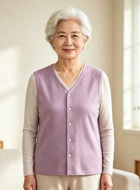 中老年保暖背心女纯棉V领开衫马甲秋冬老人大码马夹妈妈贴身背心