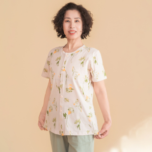 中老年纯棉睡衣套装女夏季薄款宽松大码家居服全棉短袖开衫九分裤