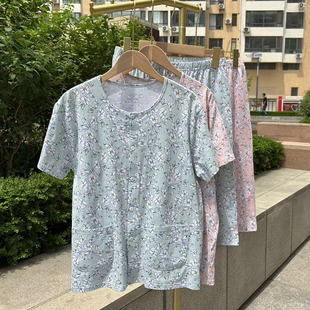 纯棉夏季奶奶女中老年薄款汗布家居服短袖老太太开衫七分裤套装