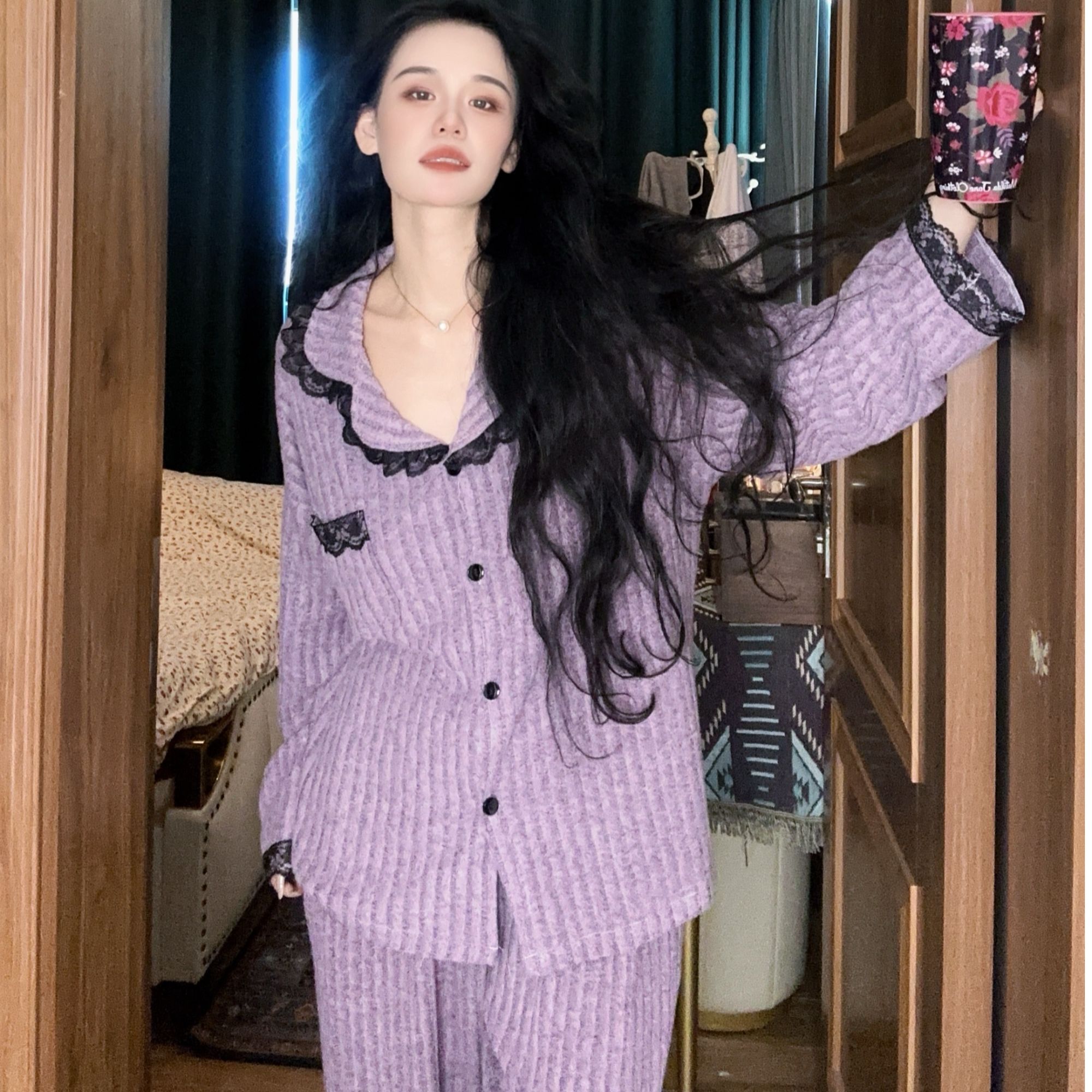 加厚睡衣女羊密绒保暖