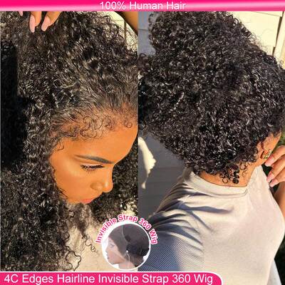 360 Full Lace Wig Raw Human Hair Deep Curly Gluelesss Wig