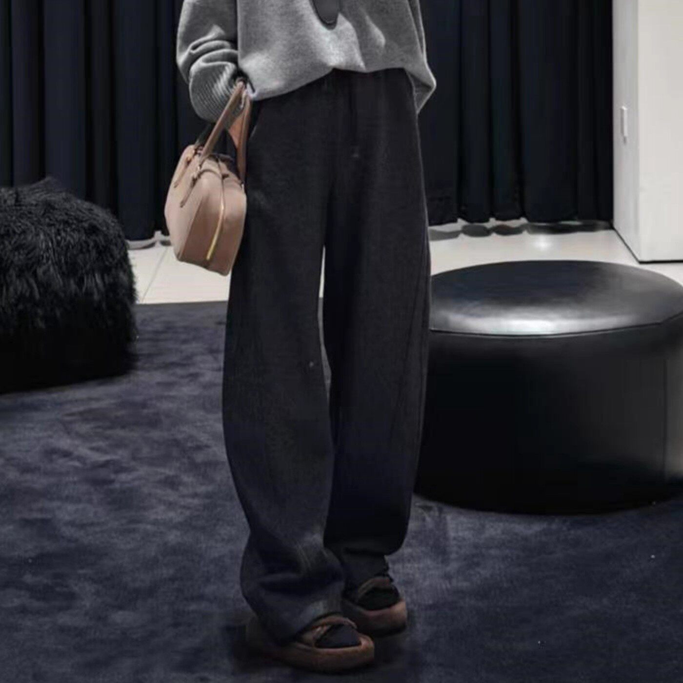 MO家正品代购国内2025冬季新款卫裤女松紧腰加绒运动裤MBE4PAT016