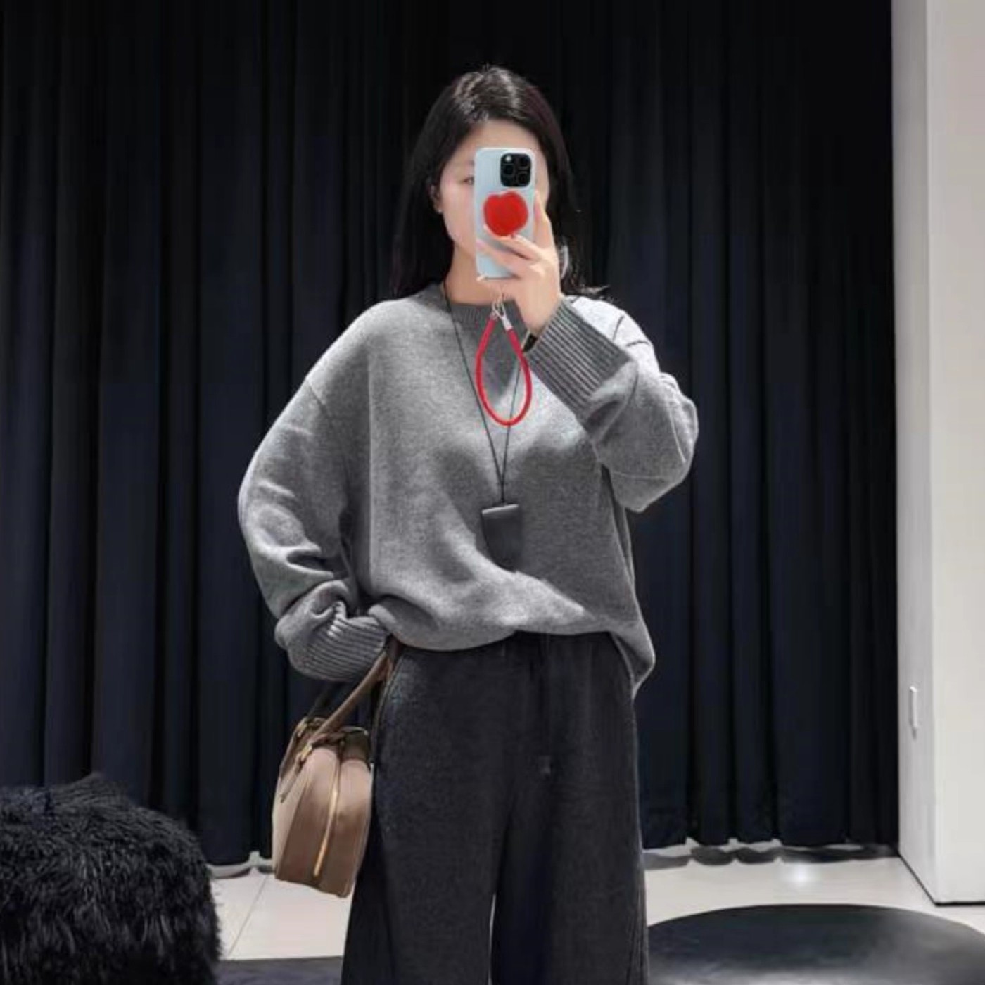 MO家正品代购国内2025冬季新款宽松圆领毛衣女针织衫MBE4SWT074