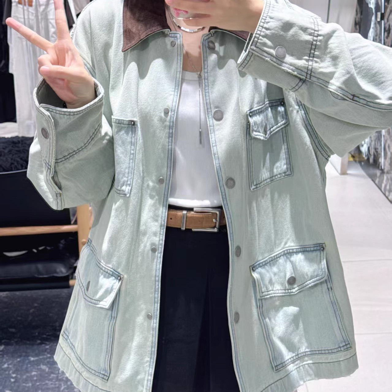 正品MO家同款2025秋新款百搭宽松显瘦工装牛仔外套女MBE3JKT023