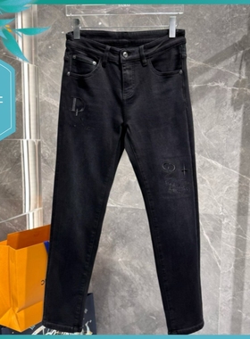 T25冬季新款男士温州欧版修身小脚刺绣保暖加厚加绒黑灰色牛仔裤