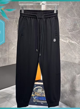 T25春夏新款男士温州欧版修身小束脚潮流刺绣简约黑色运动休闲裤