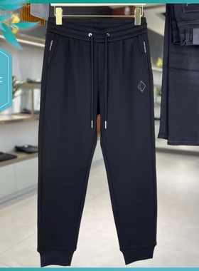 T23冬季新款男士温州欧版修身束脚刺绣保暖厚加绒黑色运动休闲裤
