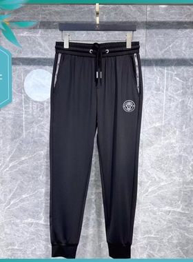 TT23春夏新款男士温州欧版修身束脚潮刺绣印花九分黑色运动休闲裤