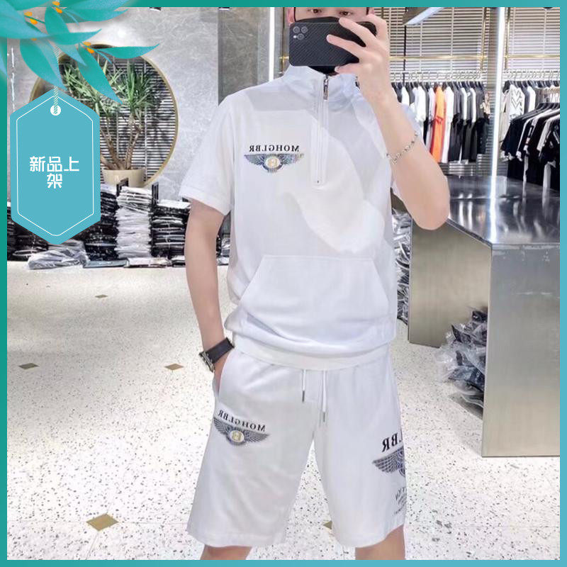 潮温州欧版修身刺绣立领短袖t恤