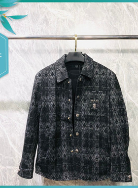 T24秋冬新款男士温州欧版修身潮刺绣提花黑色衬衫式休闲夹克外套