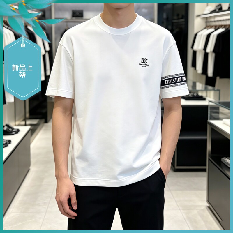 T26夏季新款男士温州欧版微阔宽松潮刺绣印花舒适透气圆领短袖T恤