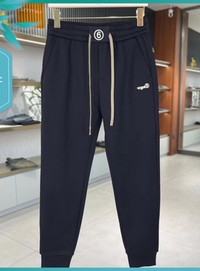 T24冬季新款男士温州欧版修身束脚刺绣保暖厚加绒黑色运动休闲裤