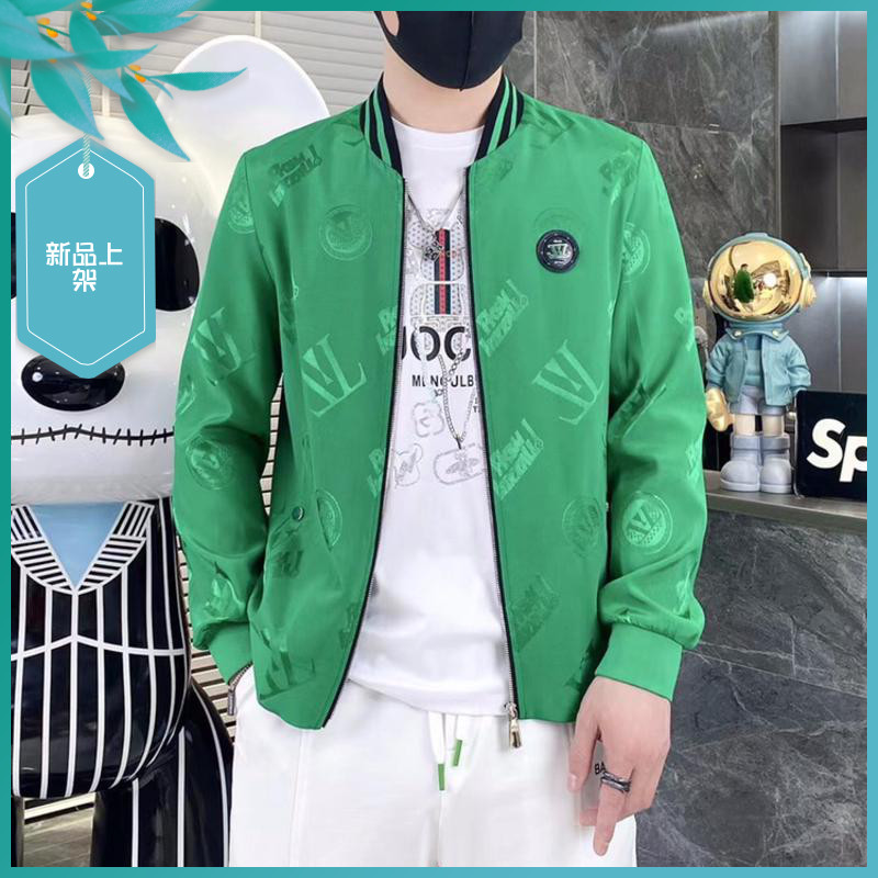 TT22春季新款男士温州欧版修身潮时尚刺绣印花棒球领休闲夹克外套