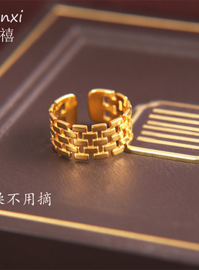 宽版围墙戒指开口食指戒金色指环