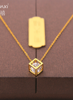 爆闪大钻锆石正方块魔方项链