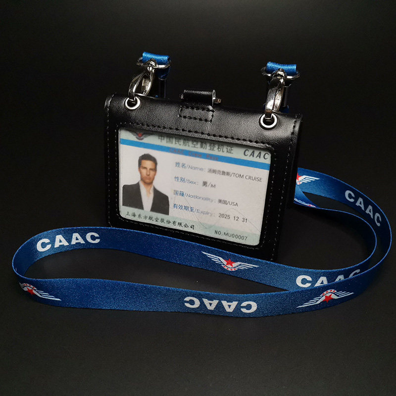 CAAC 민간 항공 여권 커버  가죽 작업 패스 카드 소지자 항공 공항 작업 카드 더블 카드 슬롯 더블 후크 끈