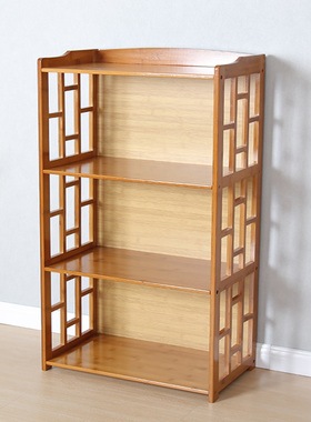楠竹仿古书架中式简易书柜客厅落地创意组合置物架实木多层储物柜