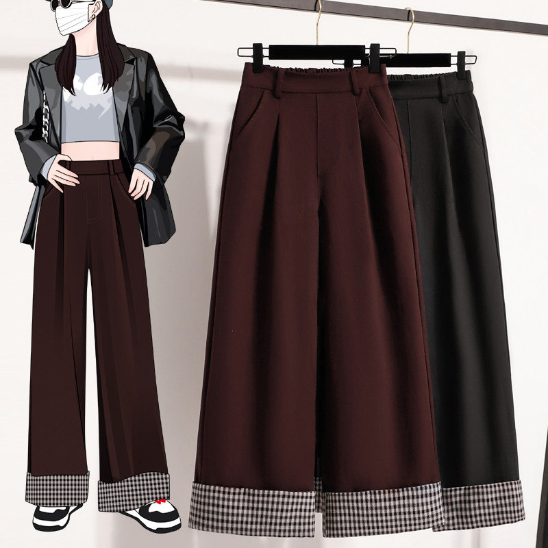 实拍秋款大码弹力直筒格子西装阔腿女裤胖MM加大加肥垂坠感长裤,女装/女士精品,大码裤装,淘宝优惠券,粉丝福利购,淘宝优惠卷