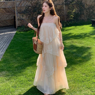 SHE 甜美风蕾丝拼接吊带裙2026夏季 款 显瘦叠层连衣裙 U十三行法式