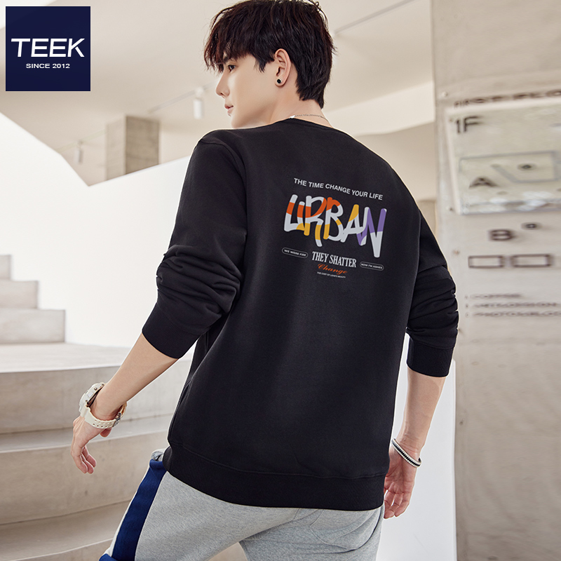 TEEK秋季重磅纯棉卫衣男装 个性字母印花春秋款青少年学生长袖T恤