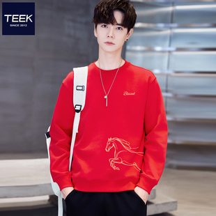 一马当先 2026马年本命年男装卫衣 秋冬季加绒红色喜庆帅气潮衣服