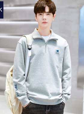 TEEK灰色重磅半拉链立领卫衣男2025秋季新款翻领长袖polo衫上衣