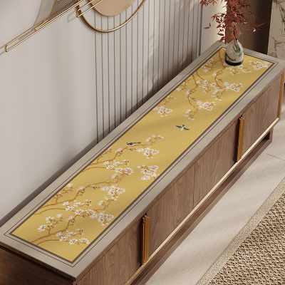 新中式电视柜桌垫长条高级感免洗皮革台面防脏垫子玄关餐边柜桌布