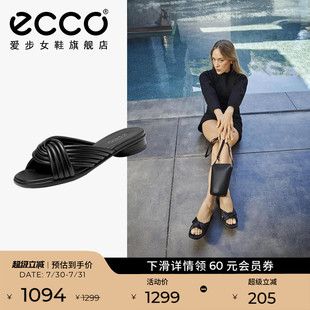 ECCO愛步女鞋 2025春夏新款 交叉帶粗低跟一字拖 雕塑233813 拖鞋
