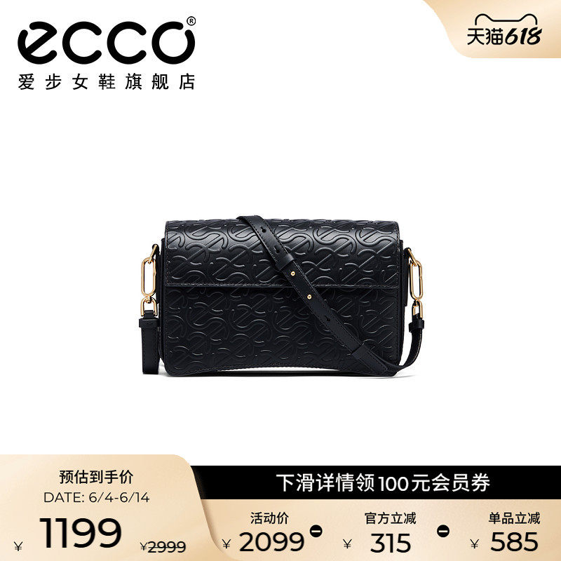 ECCO爱步女包斜挎包 复古真皮单肩包通勤包 大号方包9107894
