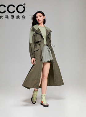 ECCO x NRL联名 新款时尚防风可拆卸长风衣女防泼水外套EN253J032